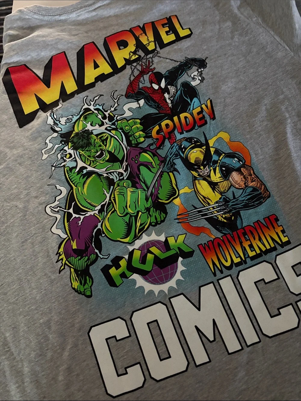 Marvel Gray T-Shirt with Red-to-Yellow Gradient Logo